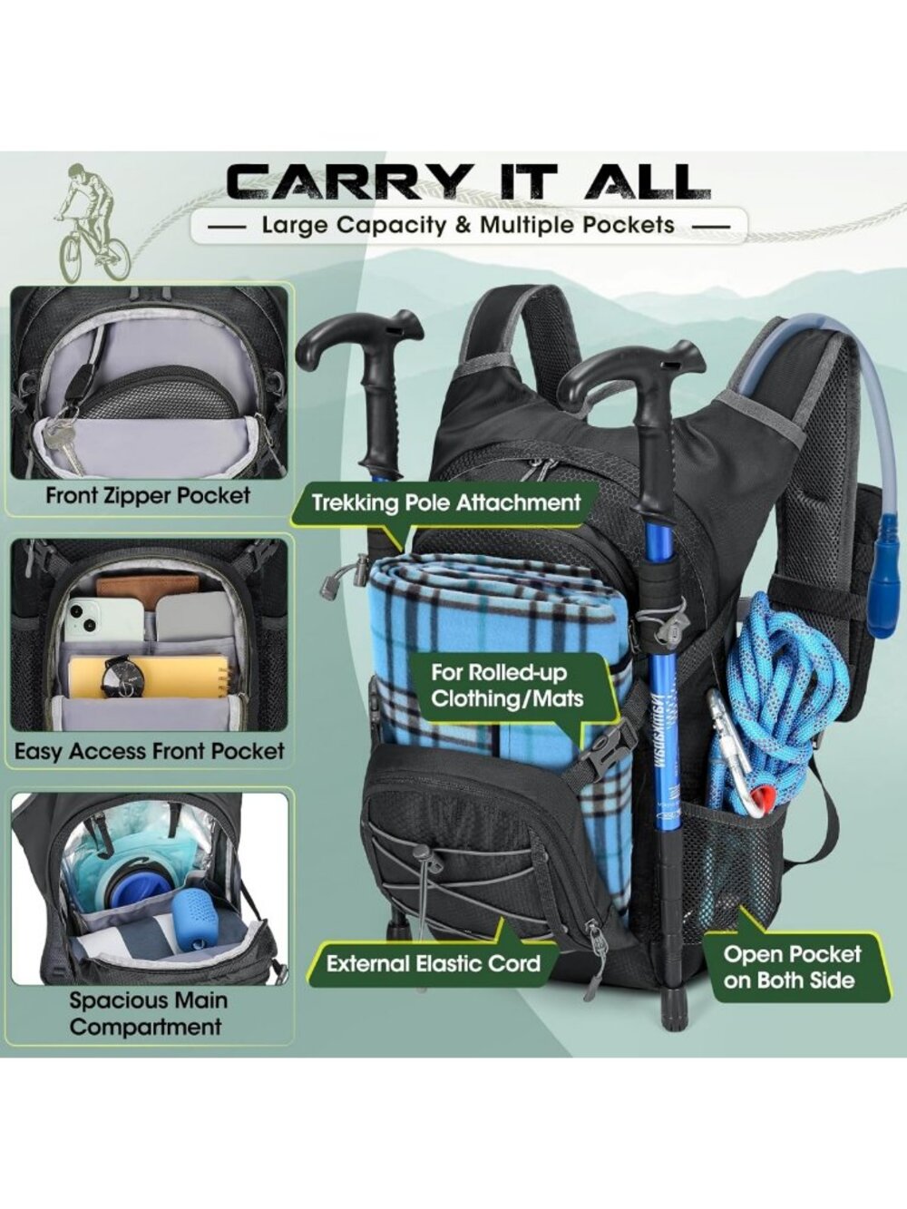 Lightweight 18L Hydration Backpack with Bladder for Hiking, Running & Cycling - Picture 4 of 9